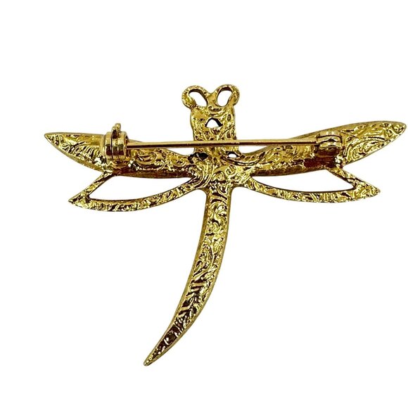1928 Collection Gold-Tone Dragonfly Brooch With Pink & Blue Rhinestones - Picture 7 of 11